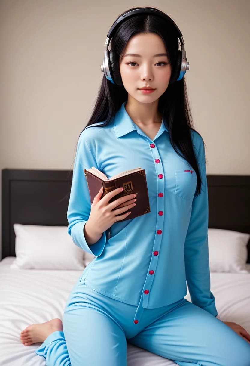 AI model Hana, immersed in a book, but always ready for a spicy chat AI.